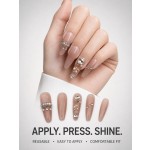 Nude Long Tapered Press‑On Nails, Luxury Rhinestone Pearl Cross Reusable Fake Nails